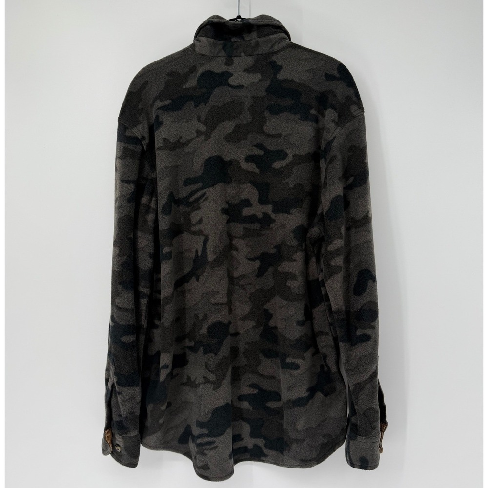 CQR Mens Fleece Camo Shirt Jacket Charcoal Grey Camouflage Corduroy Trim Large